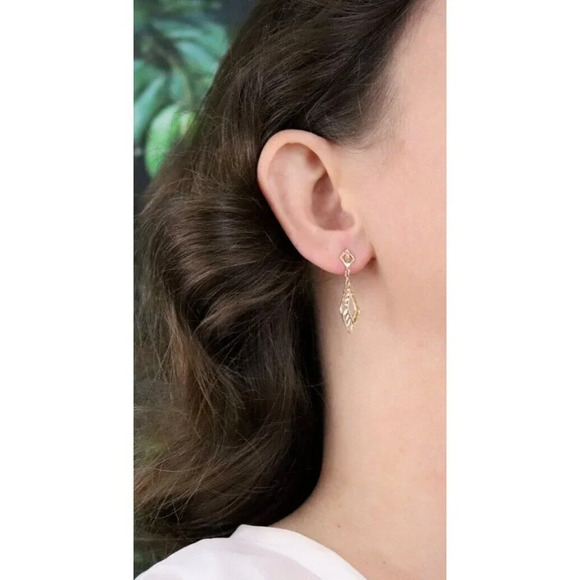 14k Yellow Gold Filigree Dangle Drop Earrings - Picture 4 of 7